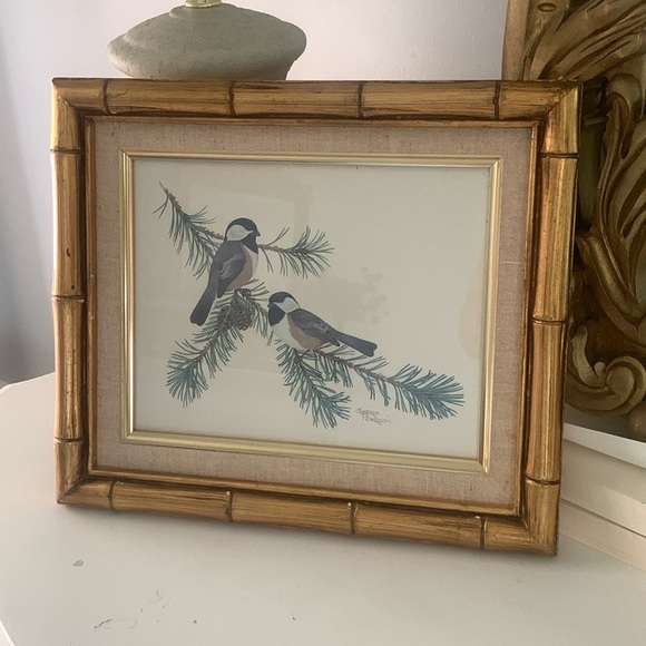 Sherm Pehrson Bird Prints Set of 3 wall art decor‎ bamboo wooden frames gold - Picture 6 of 16